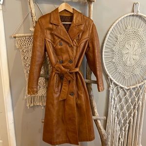 1970s Caramel Leather Trench Coat